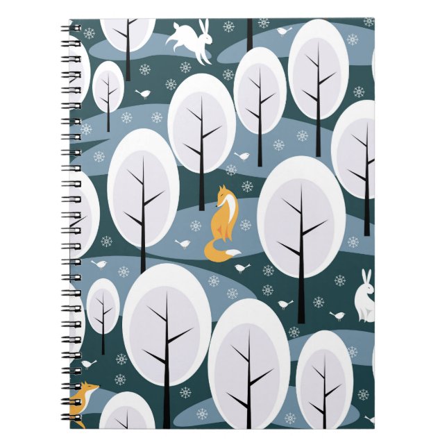 Cuaderno Bosque de invierno de navidades: Patrón de animale (Frente)