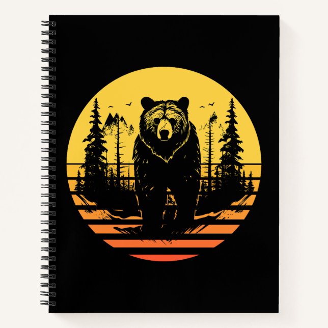 Cuaderno Bosque de Osos Atardecer Retro Naturaleza (Anverso)