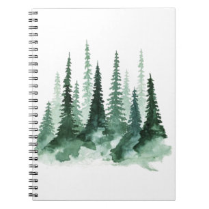 Cuaderno bosque de pinos de acuarela de árbol