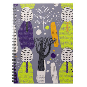 Cuaderno Bosque decorativo, ilustracion artístico vintage.