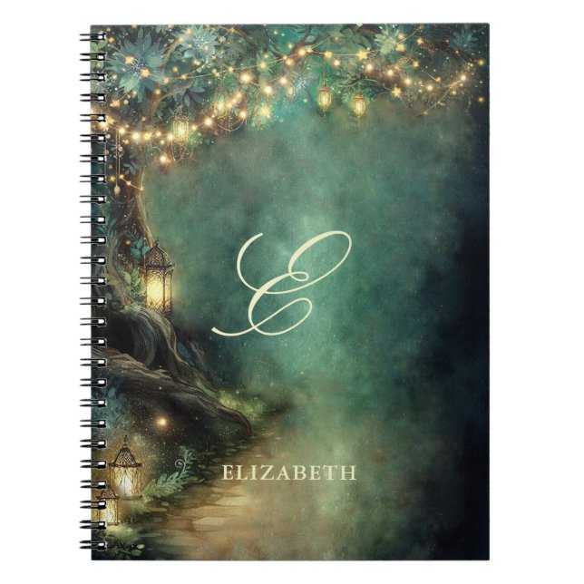 Cuaderno Bosque Encantado Linternas Mágicas Hada Monograma  (Frente)