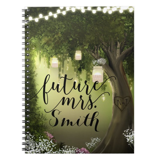 Cuaderno Bosque Encantado Madera Boda Rústica Futuro Sra. (Frente)