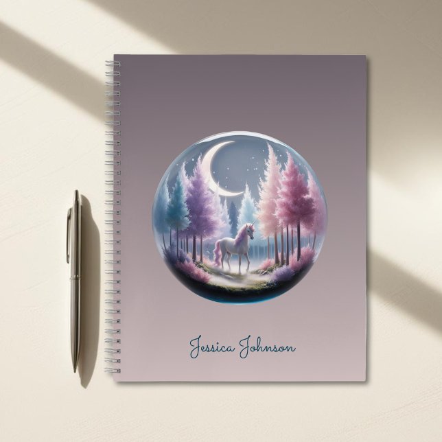 Cuaderno Bosque encantado personalizado con unicornio (Personalized Enchanted Forest with Unicorn Notebook)