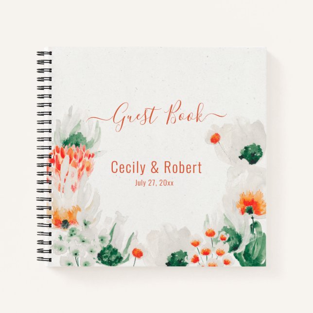 Cuaderno Bosque Floral Rústico Naranja Verde Blanco Invitad (Anverso)
