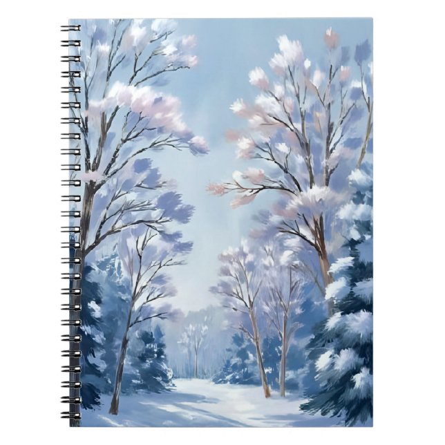 Cuaderno Bosque Luz de Escarcha | Invierno Nieve Acuarela N (Frente)