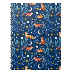 Cuaderno Bosque Nocturno de Zorro Patrón Celeste Sin Costur