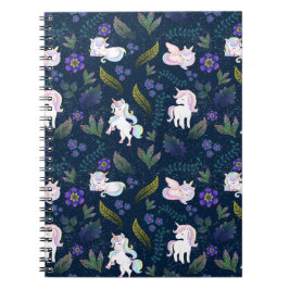 Cuaderno Bosque Nocturno Mágico de Unicornios Patrón Contin