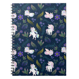 Cuaderno Bosque Nocturno Mágico de Unicornios Patrón Contin