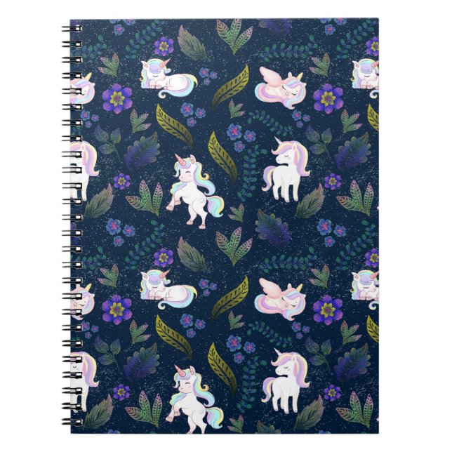 Cuaderno Bosque Nocturno Mágico de Unicornios Patrón Contin (Frente)