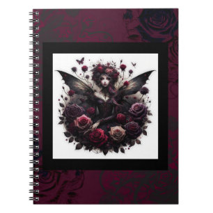 Cuaderno Bosque Oscuro Gótico Hada Floral Rosas Burdeos