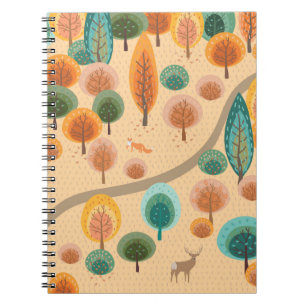 Cuaderno Bosque otoñal con árboles planos abstractos a mano