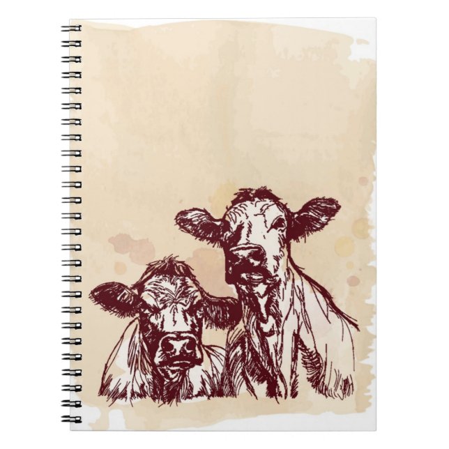 Cuaderno Bosquejo del drenaje de la mano de dos vacas y (Frente)