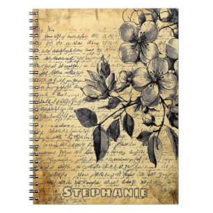 Cuaderno Bosquejo Floral Rústico con Caligrafía - Envejecid
