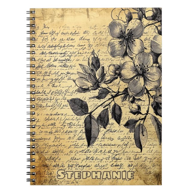 Cuaderno Bosquejo Floral Rústico con Caligrafía - Envejecid (Frente)