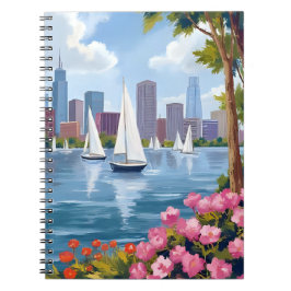 Cuaderno Boston Harbor Spring | Boat Bay City Skyline