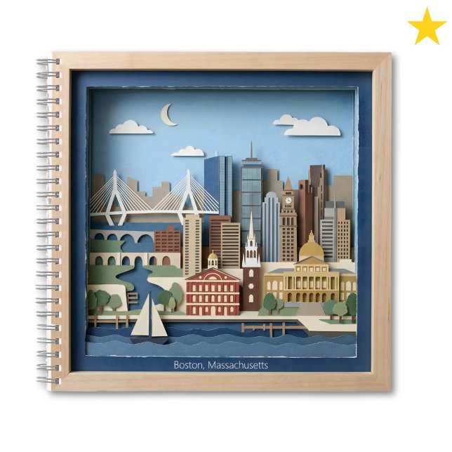 Cuaderno Boston Massachusetts America Layered Paper Art (Subido por el creador)