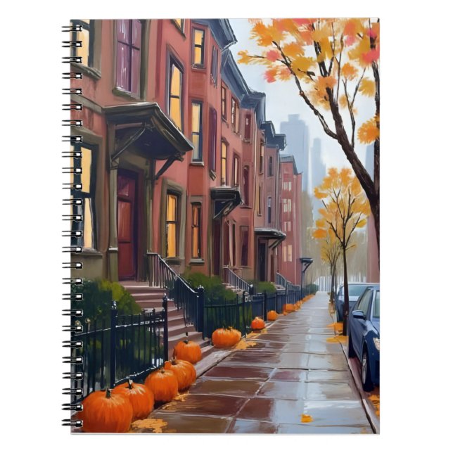 Cuaderno Boston Otoño Brownstones Acuarela de Calabaza (Frente)