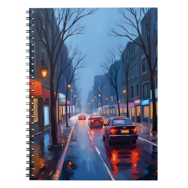 Cuaderno Boston Rain | Downtown City Street Massachusetts (Frente)