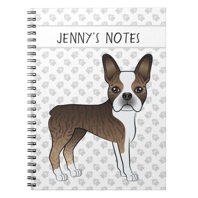Cuaderno Boston Terrier atigrado perro de dibujos animados  (Frente)