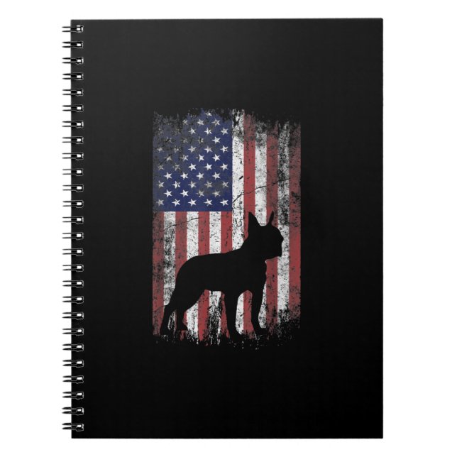 Cuaderno Boston Terrier Bandera Americana USA Patriot Dog L (Frente)