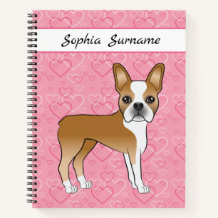 Cuaderno Boston Terrier cervato perro en corazones rosados