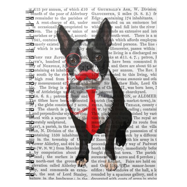 Cuaderno Boston Terrier con el taco rojo y el bigote 2 (Frente)