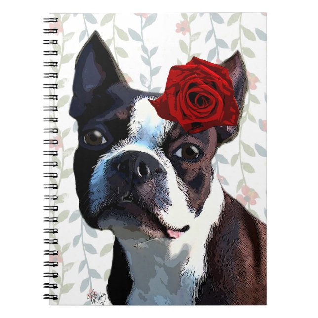 Cuaderno Boston Terrier con Rosa en la cabeza 2 (Frente)