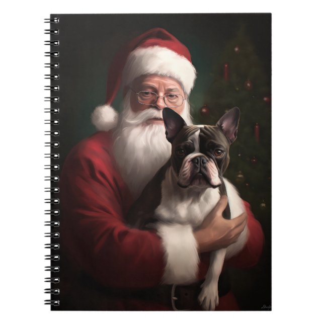 Cuaderno Boston Terrier con Santa Claus Navideño (Frente)