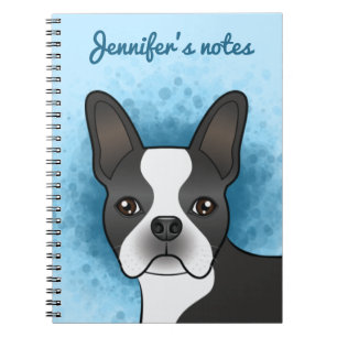 Cuaderno Boston Terrier de dibujos animados en blanco y neg