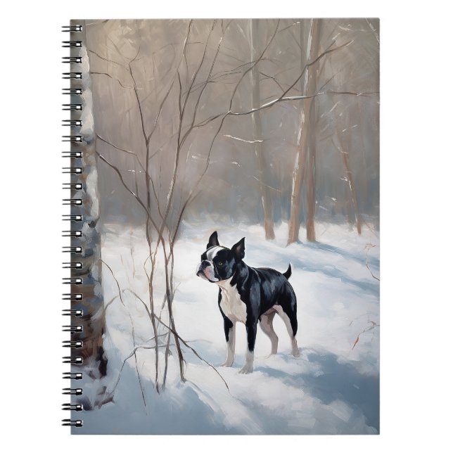 Cuaderno Boston Terrier Deja que nieve Navidad (Frente)