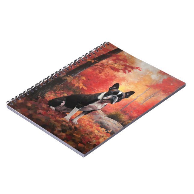Cuaderno Boston Terrier en otoño se inspira en la caída (Lado Izquierdo)
