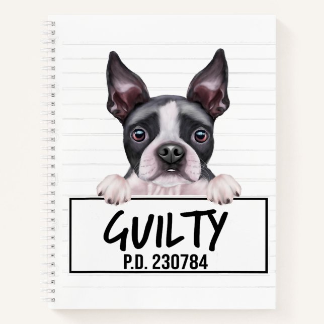 Cuaderno Boston Terrier Mugshot Guilty Dog (Anverso)
