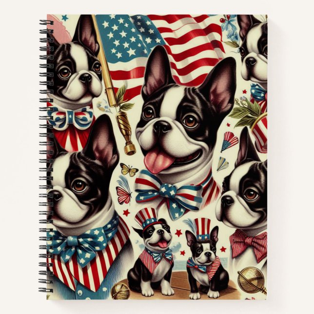Cuaderno Boston Terrier Vintage Seamless Ilustracion (Anverso)