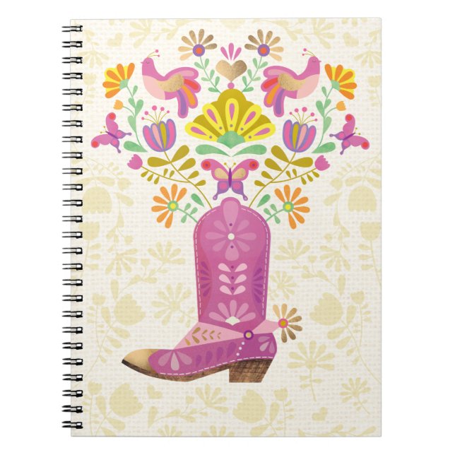 Cuaderno Bota retro floral de Cowboy, bloc de notas (Frente)