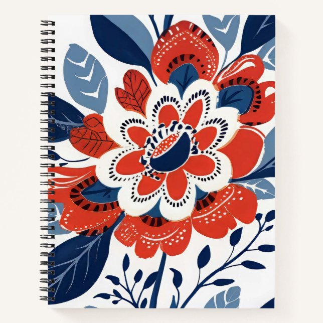 Cuaderno Botánica azul y rojo brillante (Anverso)