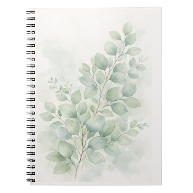 Cuaderno Botánica de Acuarela de Hojas Verde Pastel (Frente)