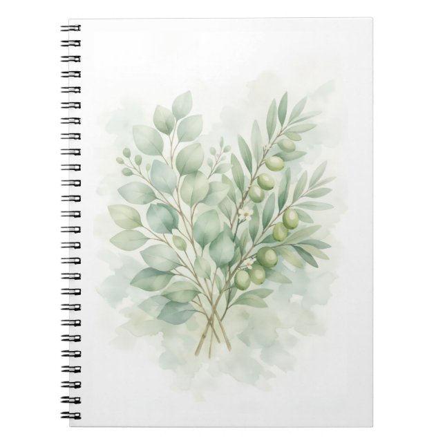 Cuaderno Botánica de Pastel Verde: Hojas de Acuarela (Frente)