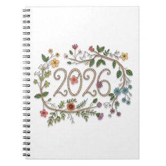 Cuaderno Botanical 2026 Typography with Flowering Vines 