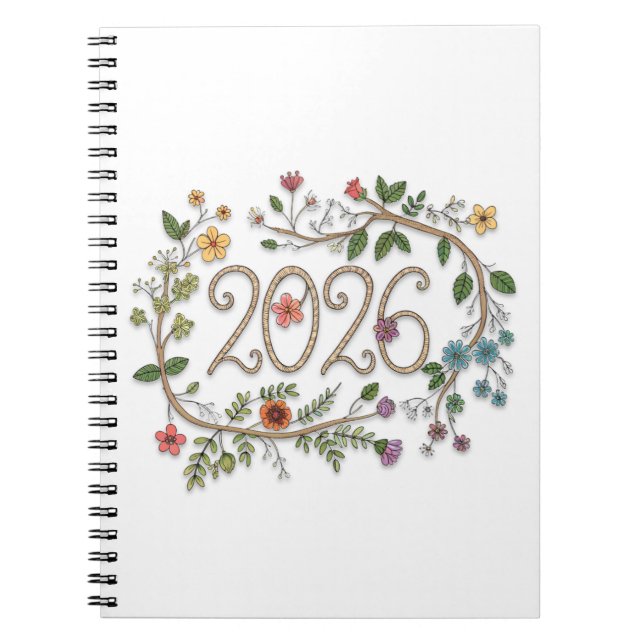Cuaderno Botanical 2026 Typography with Flowering Vines  (Frente)
