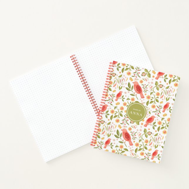 Cuaderno Botanical Birds Pattern – Nature Stationery Design (Interior)