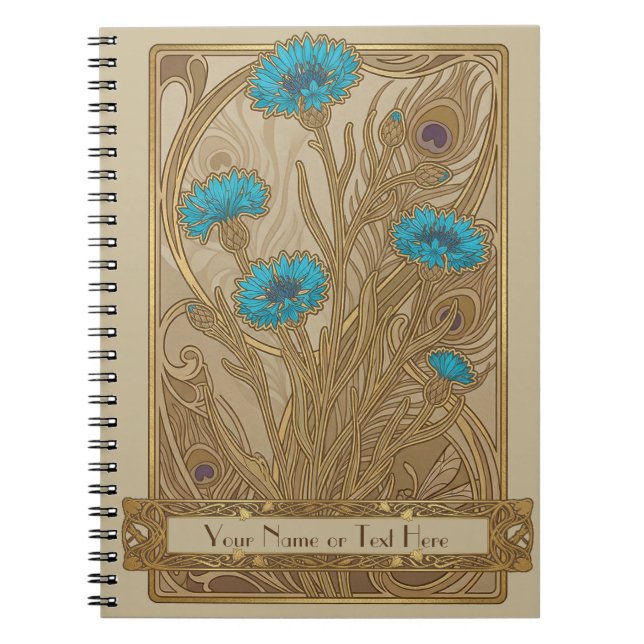 Cuaderno Botanical Tapestry: The Blue Cornflower Art Nouvea (Frente)