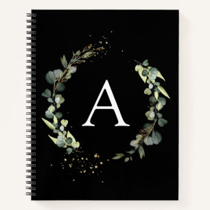 Cuaderno botánico blanco verde eucalipto monograma