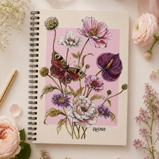 Cuaderno Botánico caprichoso de mariposa floral rosa  (Subido por el creador)