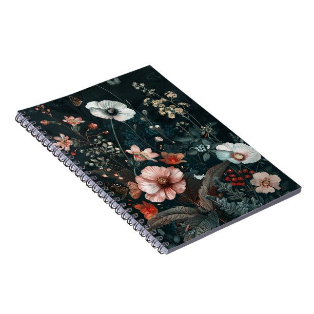 Cuaderno Botánico de flores silvestres académicas oscuras v (Lado Derecho)