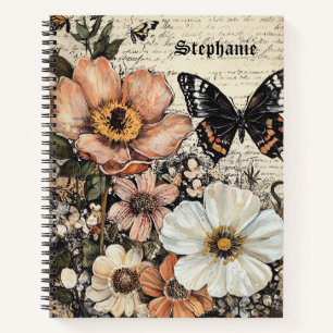 Cuaderno Botánico de peonía mariposa vintage