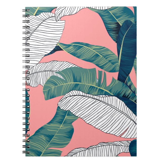 Cuaderno Botánico de plátano: Brillante Red Seamless (Frente)