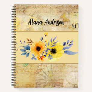 Cuaderno Botánico floral amarillo vintage