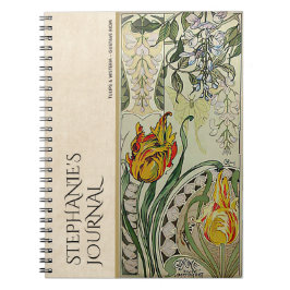 Cuaderno botánico floral de estilo Art Nouveau vin