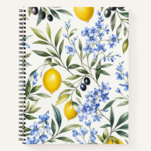 Cuaderno Botánico Floral de Limón, Olivo y Azul