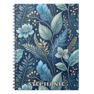 Cuaderno Botánico Intrincado Azul y Verde -Azul oscuro estr